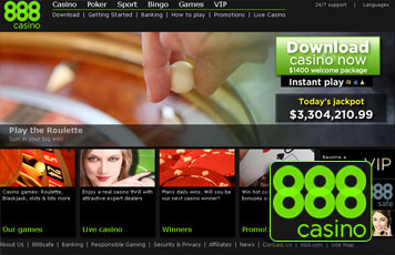 screenshot del sito web di 888 Casino