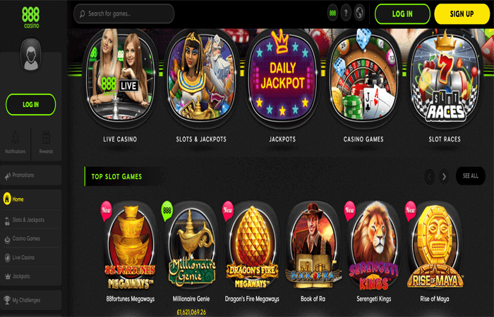 screenshot delle Slot Online di 888 Casino con bonus benvenuto.