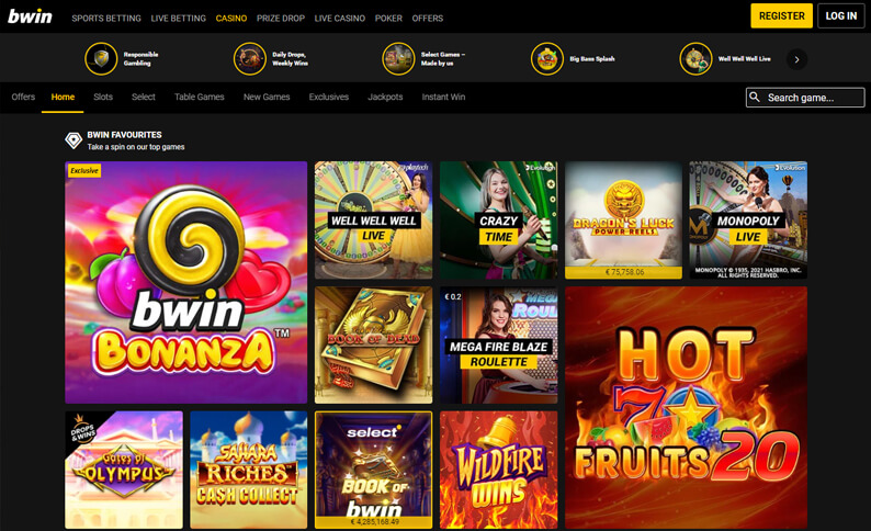 Bwin screenshot Bonus Casino LIVE
