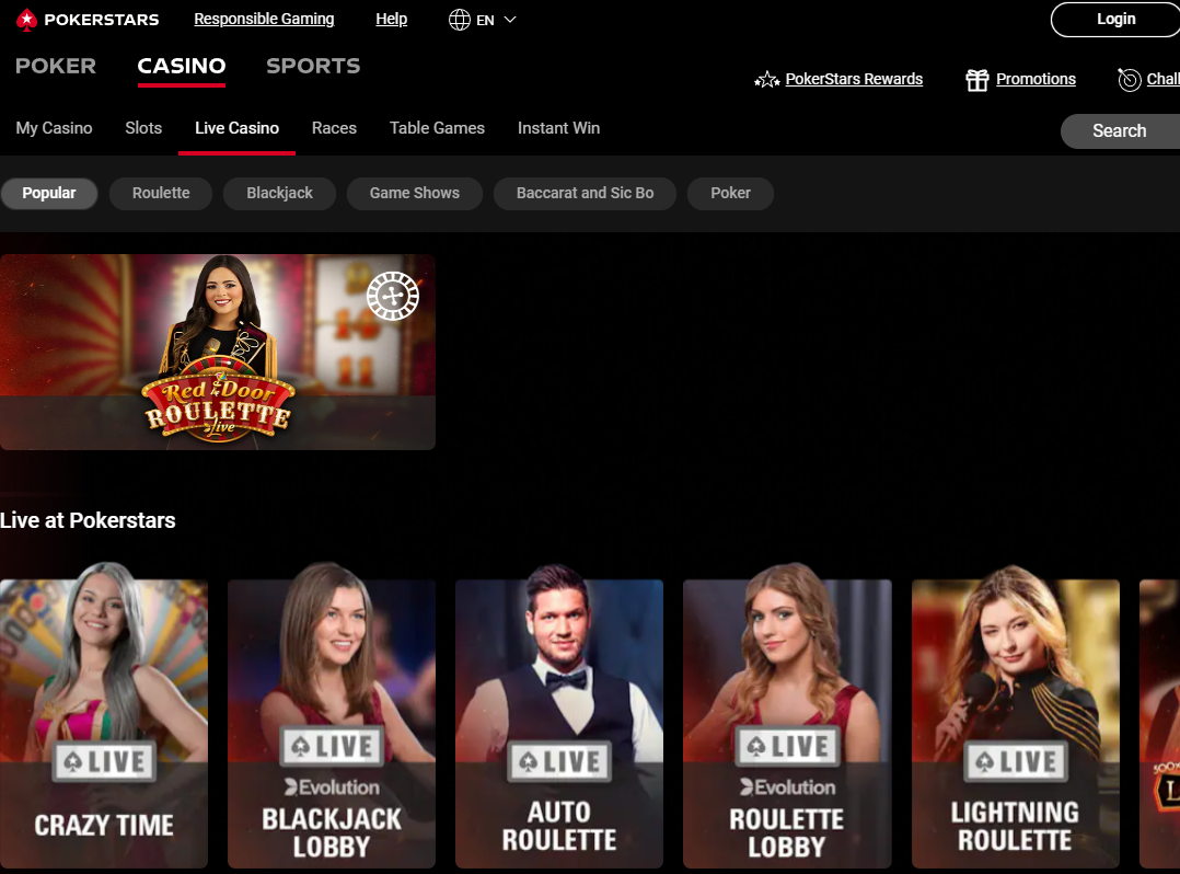 screenshot PokerStars Casinò live.