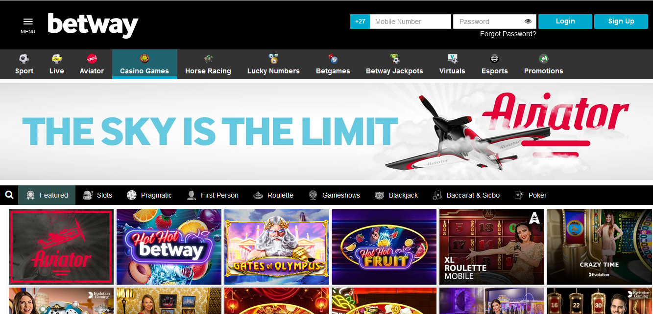 Betway casino Live screenshot.